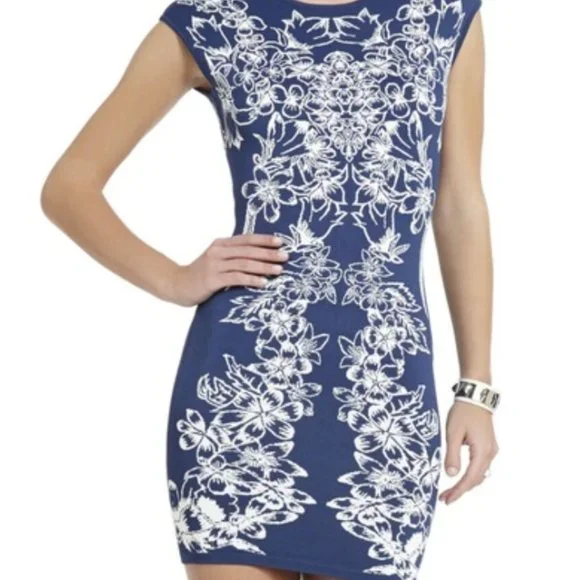 BCBGMaxAzria | Dresses | Bcbgmaxazria Blue And White Floral Dress | Poshmark